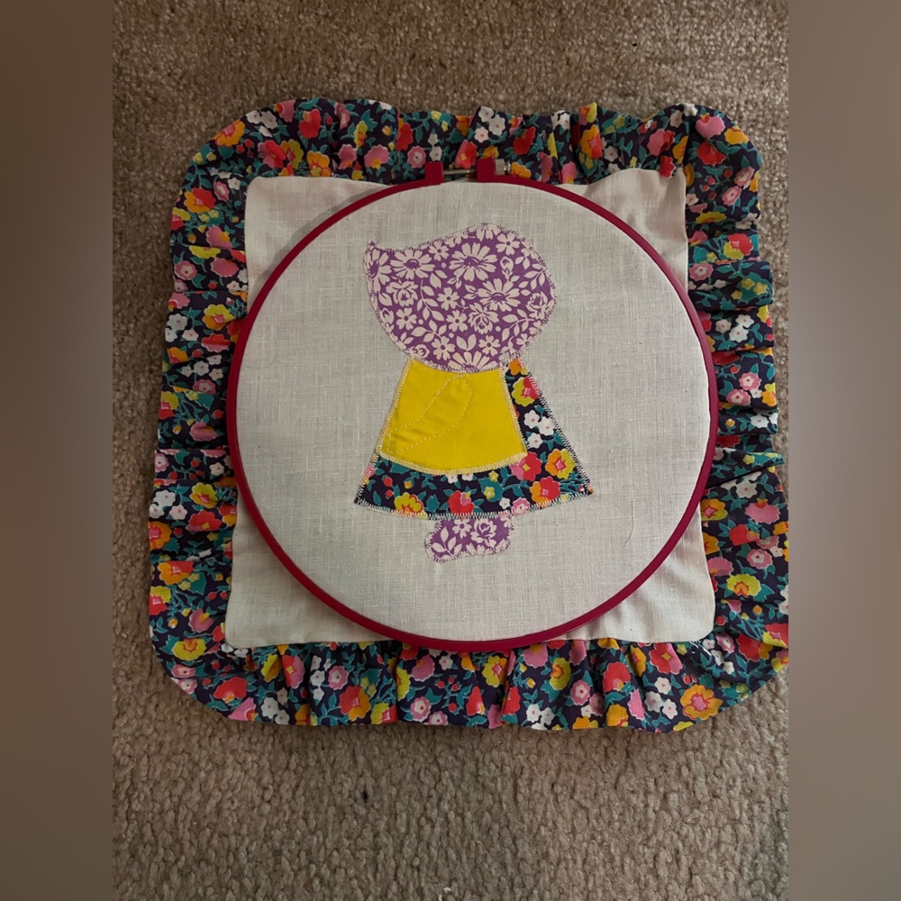 Floral Embroidered Wall Art with Purple and Yellow Design